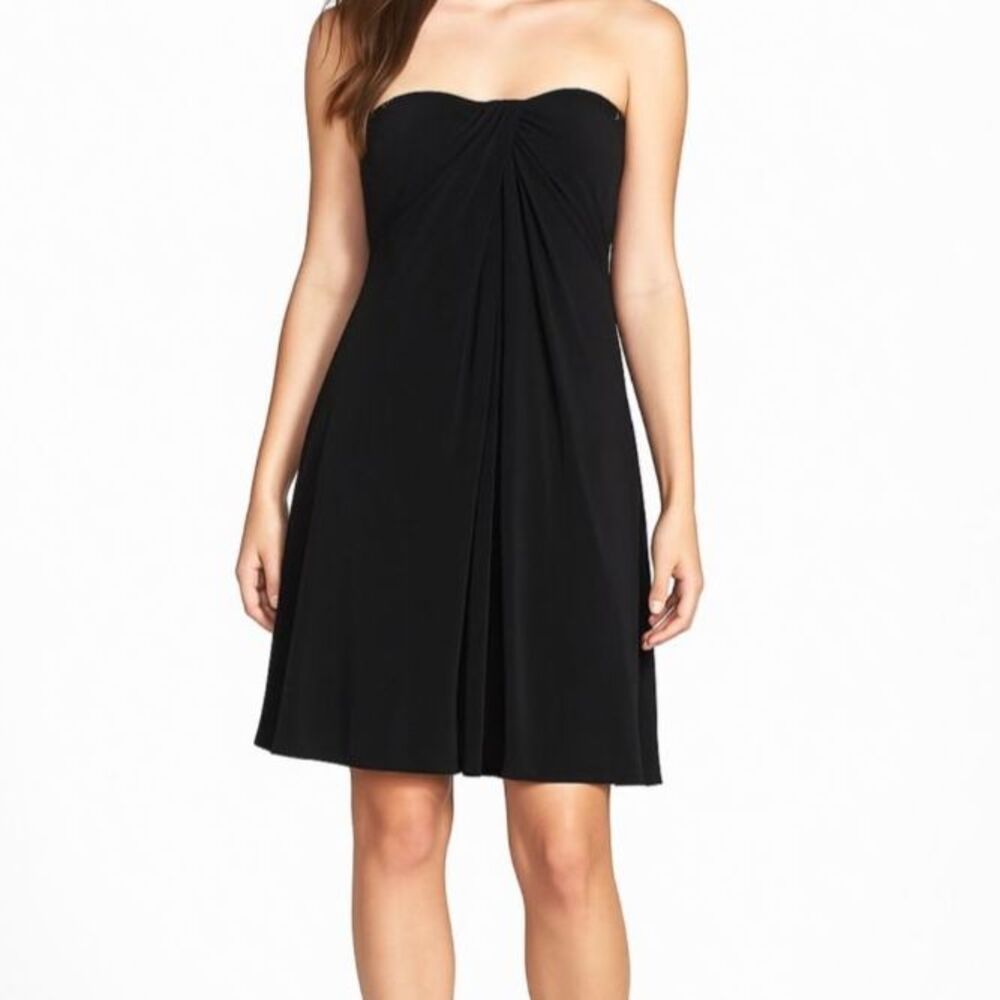 Badgley Mischka Black Strapless Draped Front Sequin Formal Cocktail Dress Sz 14